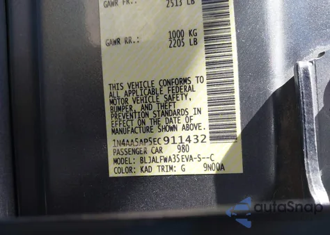 2014 Nissan Maxima 3.5 Sv z USA, uszkodzony, nr VIN 1N4AA5AP5EC911432